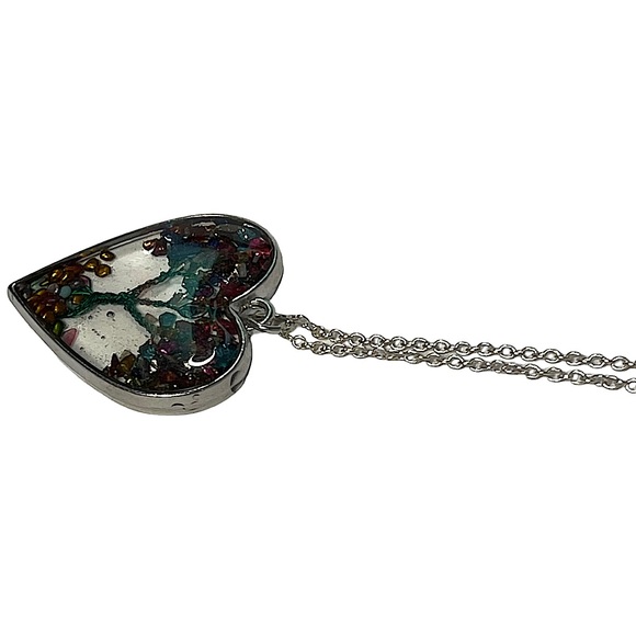 Multicolored Quartz Gemstone Tree of Life Necklace on Silver Metal Chain NEW - Picture 9 of 12